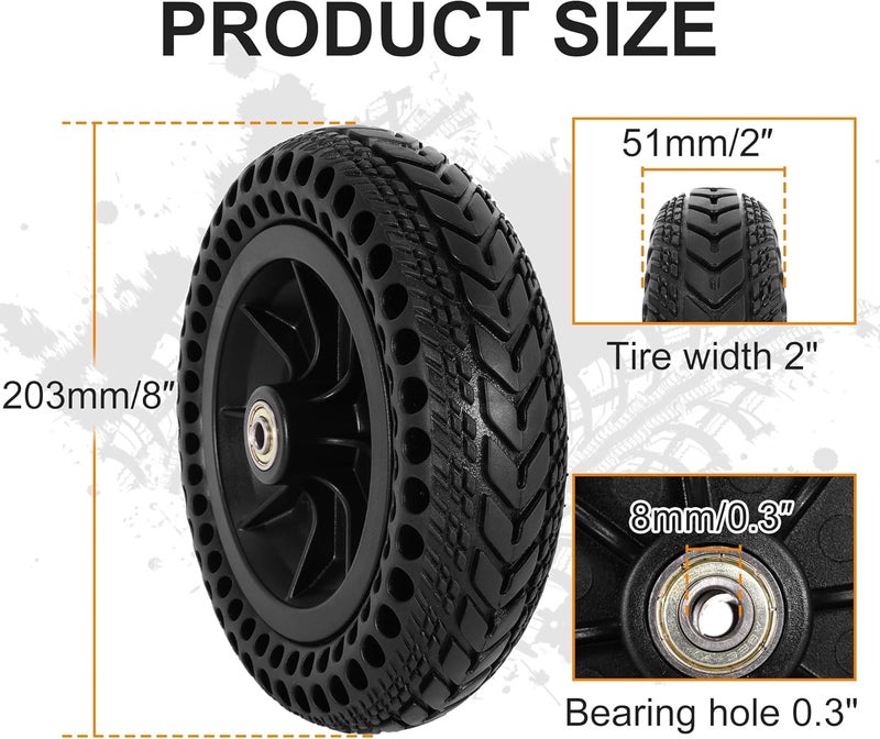 RUTU 8"x 2" Wheelchair Wheels Electric Wheelchair Front Wheel Replacement 8 Inch Solid Tire Wheel Assembly Suitable for Electric Wheelchair Replacement (One Pair) - Image 2